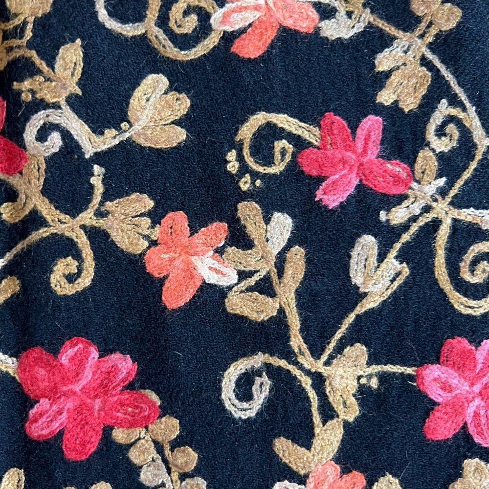 Soft, Wool Embroidered Black Scarf - handmade